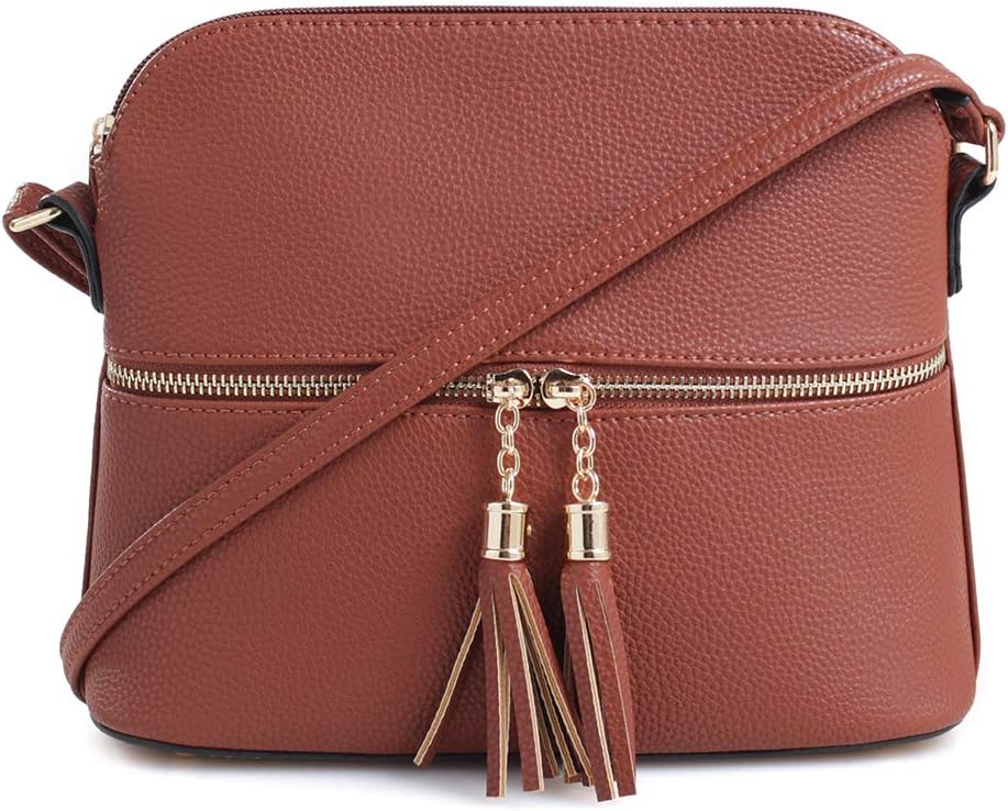 SG SUGU Lunar Lightweight Medium Dome Crossbody Bag Shoulder Bag with Tassel | Zipper Pocket | Adjustable Strap