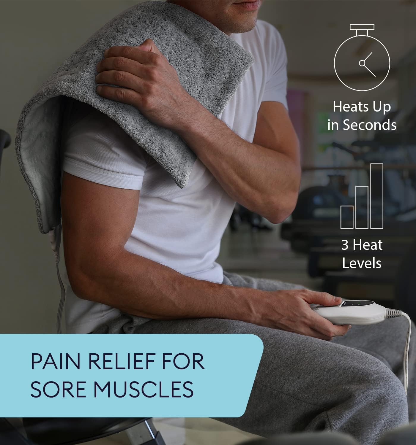 GENIANI 𝐊𝐢𝐧𝐠 𝐒𝐢𝐳𝐞 Heating Pad for Back Pain & Cramps Relief, FSA HSA Eligible, Auto Shut Off, Machine Washable, Moist Heat Pad for Neck & Shoulder, Knee, Leg, Tabby Gray 12'‘×24’’
