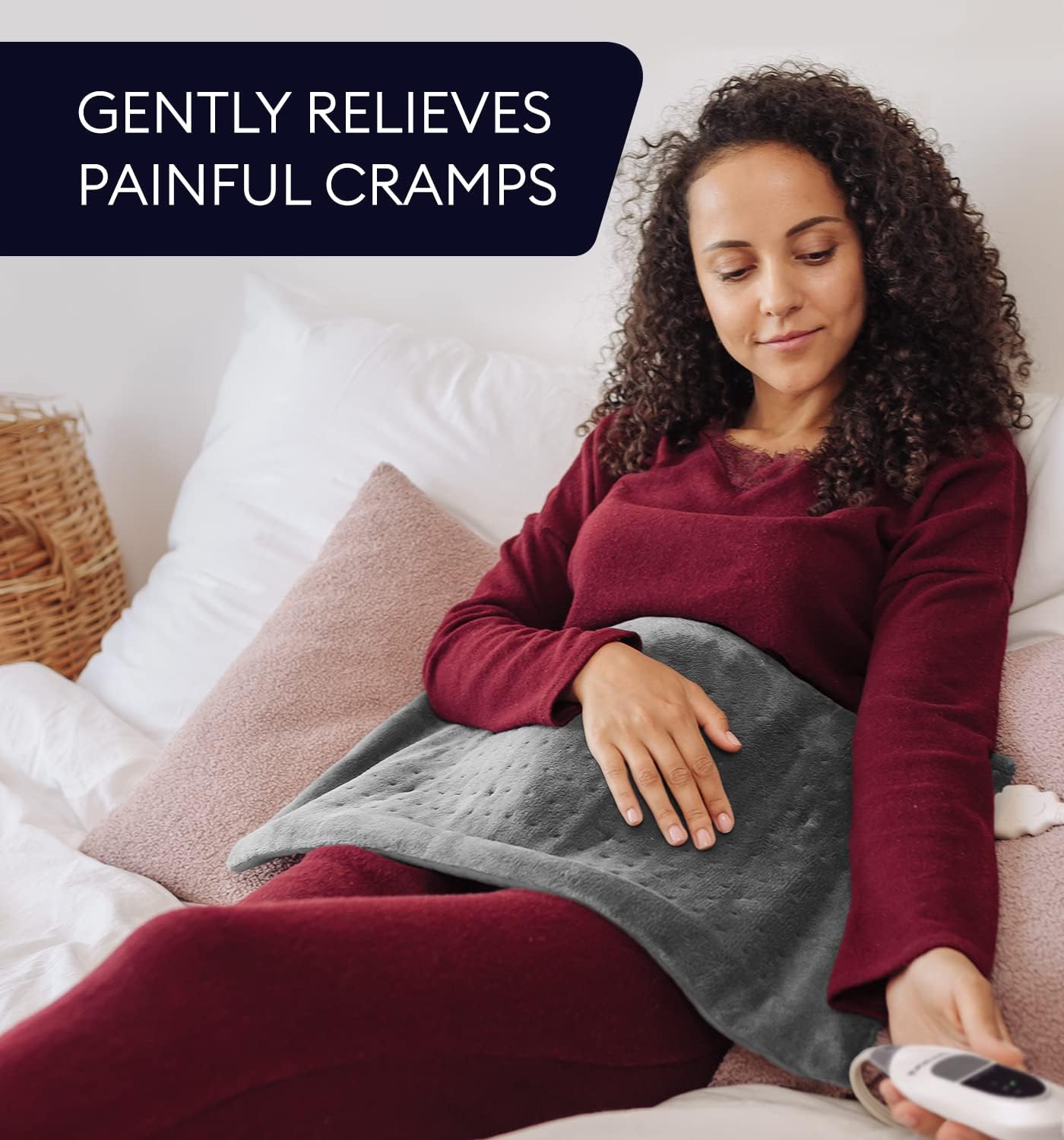 GENIANI 𝐊𝐢𝐧𝐠 𝐒𝐢𝐳𝐞 Heating Pad for Back Pain & Cramps Relief, FSA HSA Eligible, Auto Shut Off, Machine Washable, Moist Heat Pad for Neck & Shoulder, Knee, Leg, Tabby Gray 12'‘×24’’