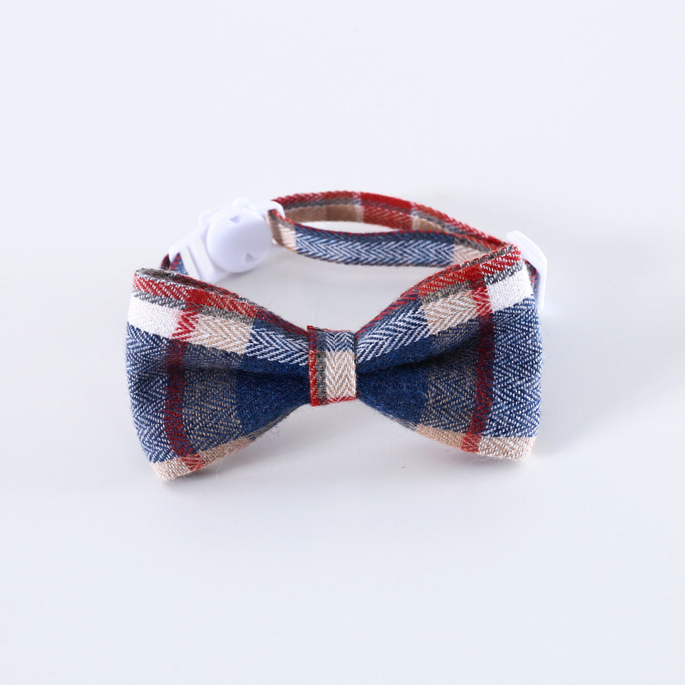 Pet British Style Plaid Bow Tie And Tie Adjustable Collar Accessories