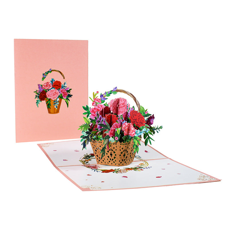 Flower Basket 3D Three-dimensional Greeting Card Handmade Paper Carved Holiday Thanks Blessing Card