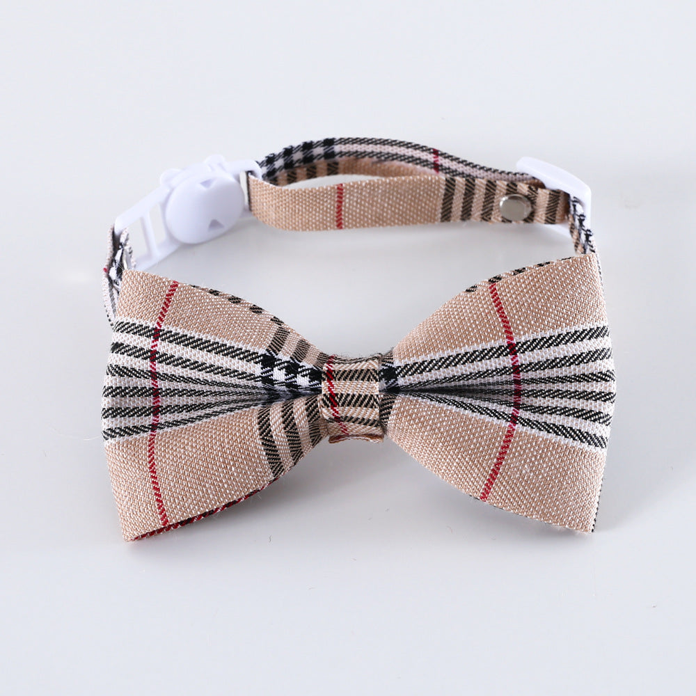 Pet British Style Plaid Bow Tie And Tie Adjustable Collar Accessories