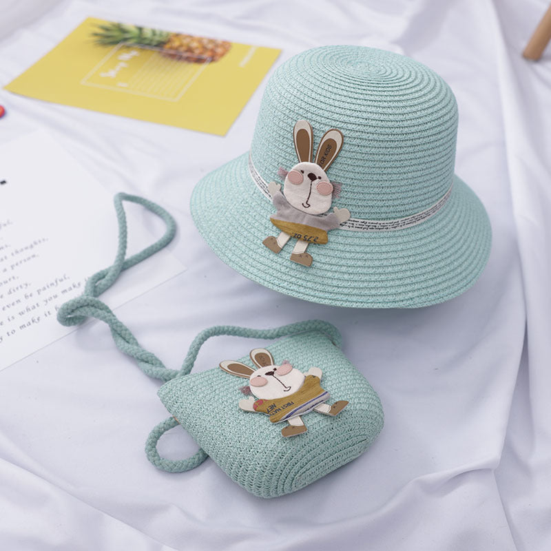 Cute Rabbit Decoration Bag Two-Piece Straw Hat