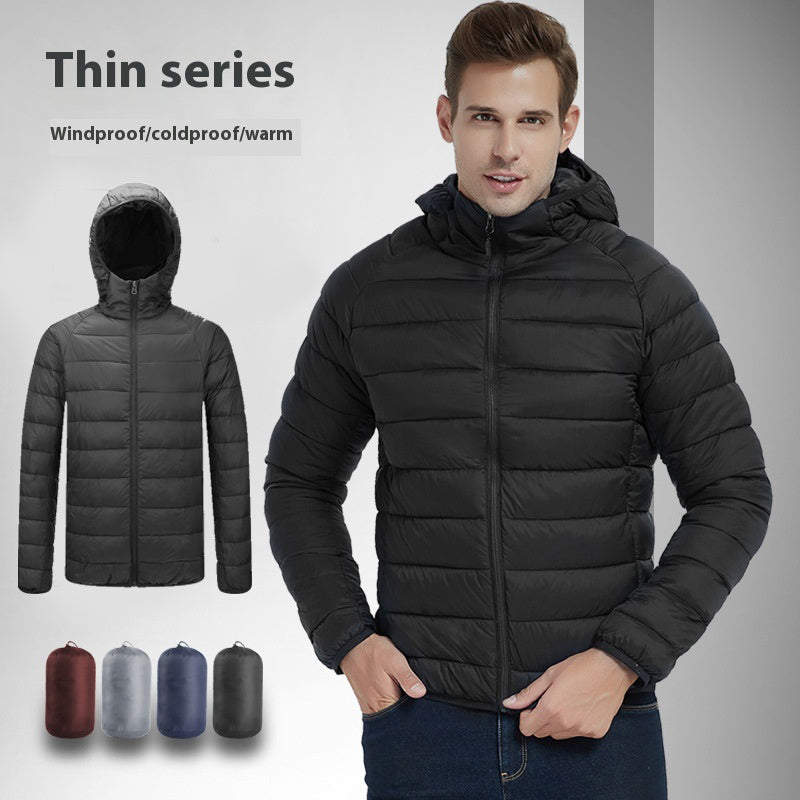 Men's Lightweight Hooded Coat Winter Warm Solid Color Zipper Jacket