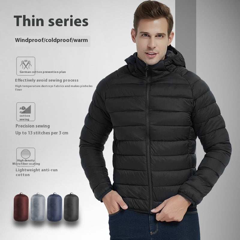 Men's Lightweight Hooded Coat Winter Warm Solid Color Zipper Jacket