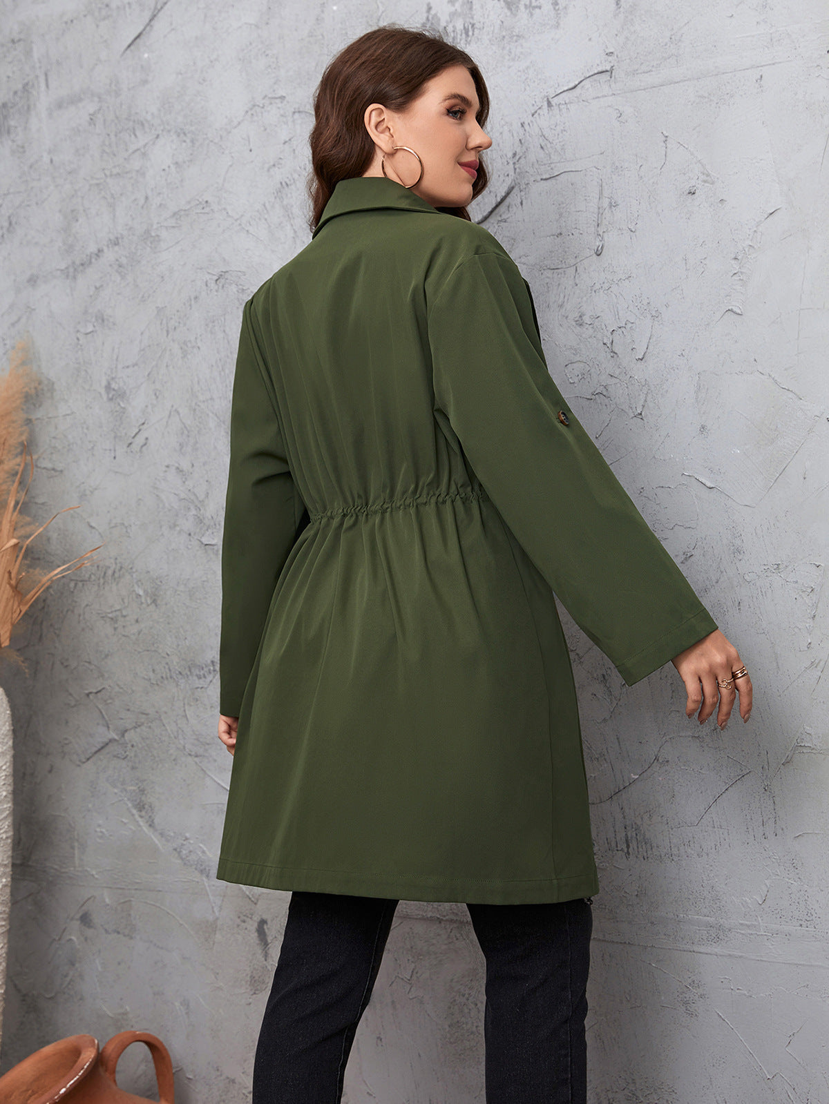 Simple Graceful Style Suit Collar Mid-length Solid Color Plus Size Coat