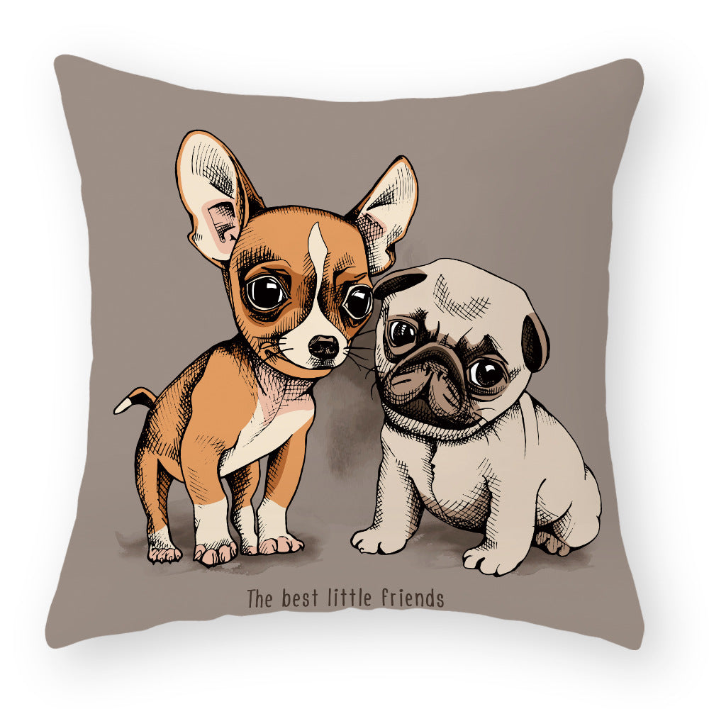 Cartoon Dog Pillow Cover Peach Skin