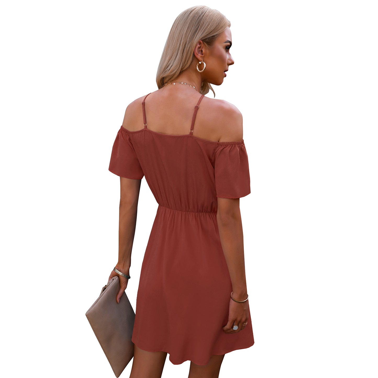 Women's Solid Color Off Shoulder Sling Dress Short Skirt