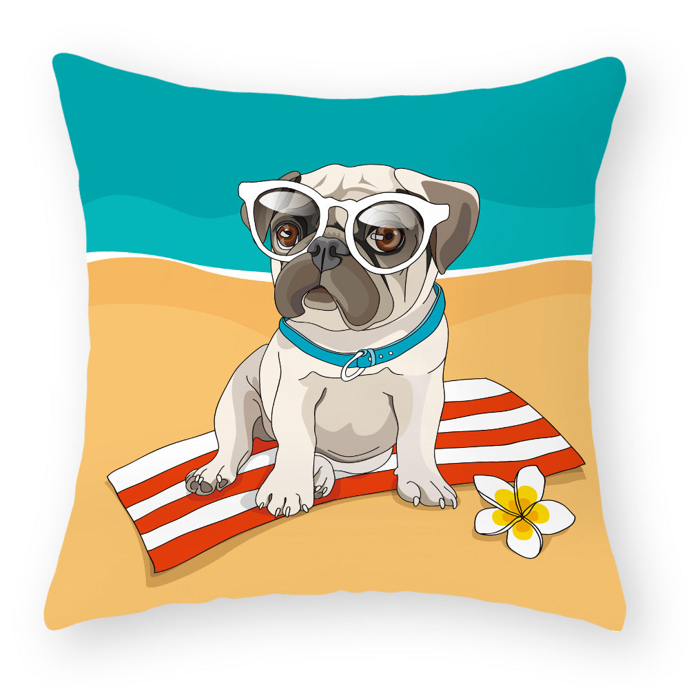 Cartoon Dog Pillow Cover Peach Skin