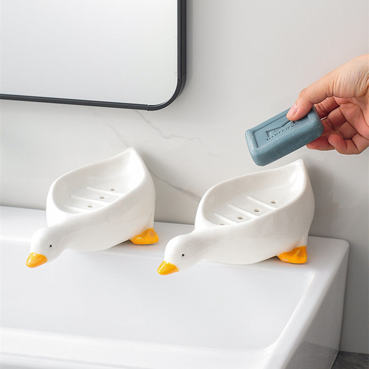 Cartoon Creative Cute Duck-shaped Ceramic Soap Box