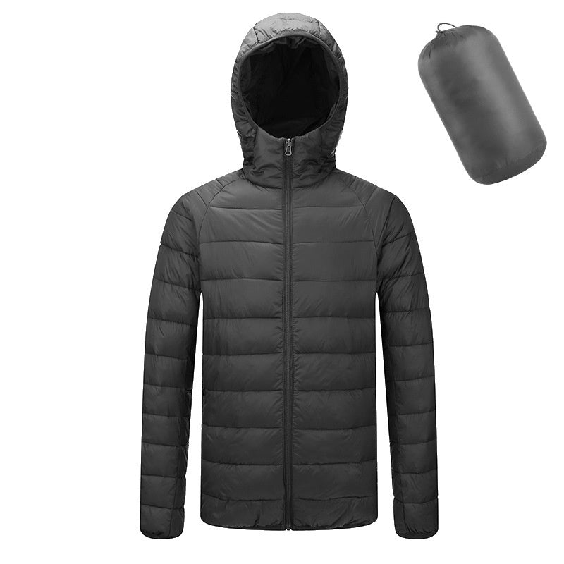 Men's Lightweight Hooded Coat Winter Warm Solid Color Zipper Jacket