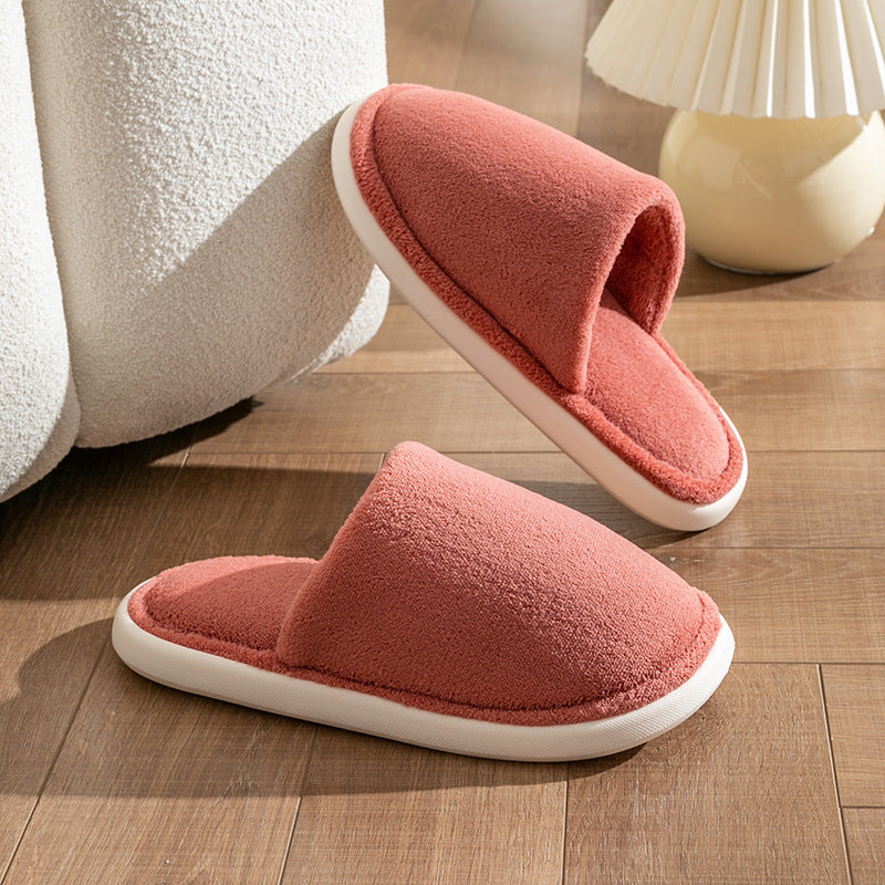 Solid Cotton Slippers For Women Autumn And Winter Warm Plush House Shoes Indoor Light Anti Slip Slippers Couple