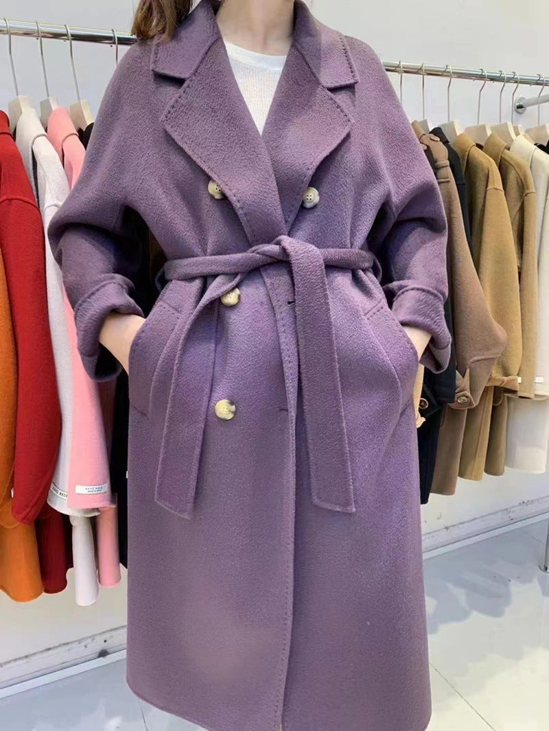 Reversible Cashmere Coat Women's Long High-end Water Ripple Coat