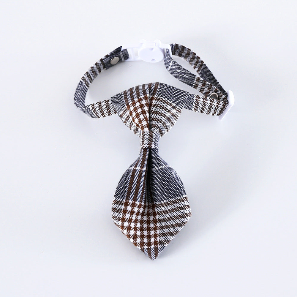 Pet British Style Plaid Bow Tie And Tie Adjustable Collar Accessories