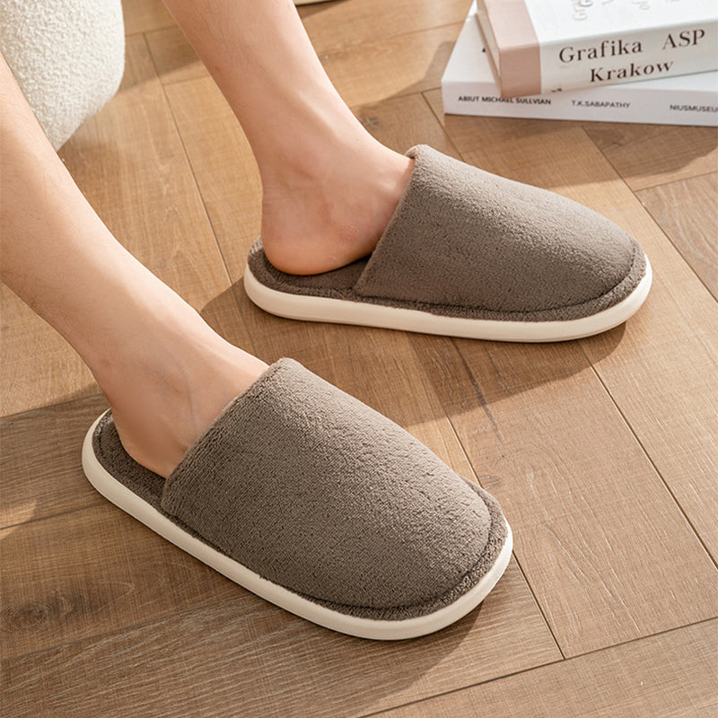 Solid Cotton Slippers For Women Autumn And Winter Warm Plush House Shoes Indoor Light Anti Slip Slippers Couple