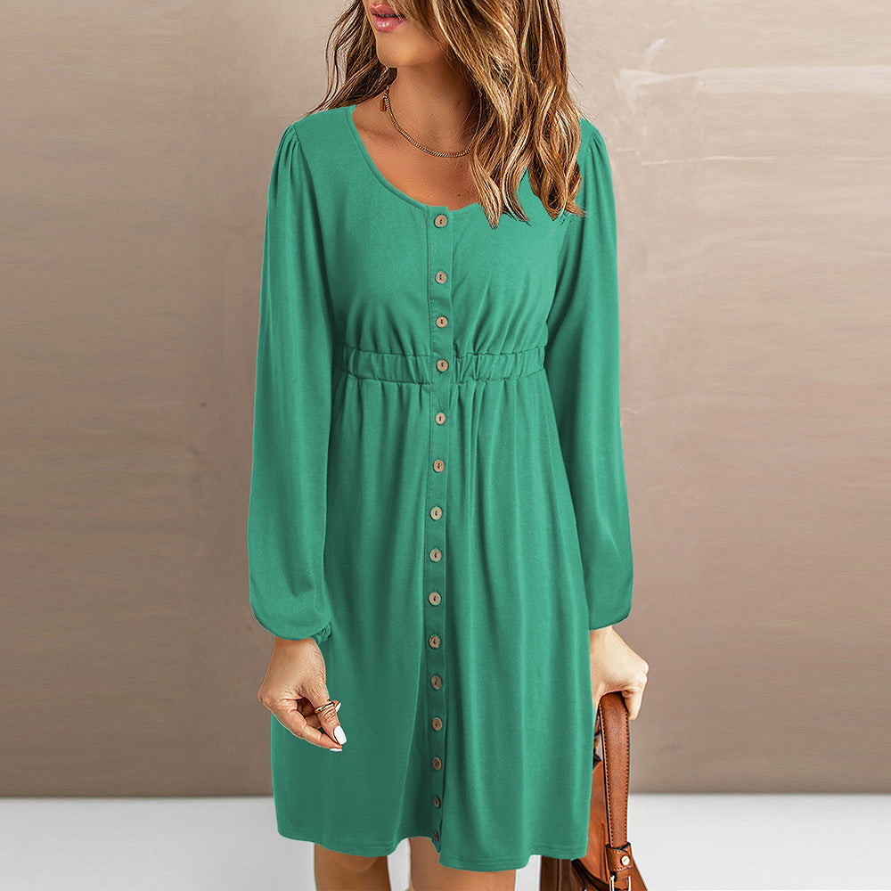 Women's Fashion Casual Solid Color Long-sleeved Dress