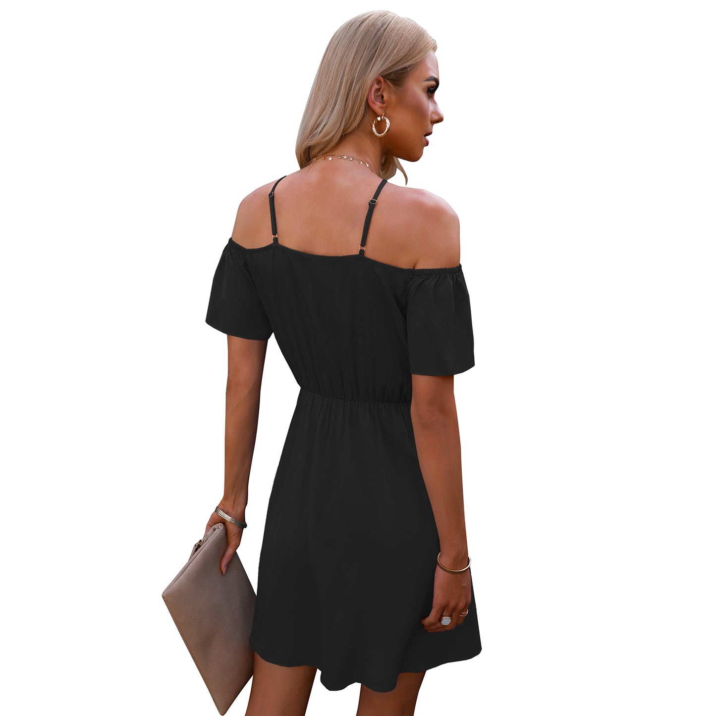 Women's Solid Color Off Shoulder Sling Dress Short Skirt