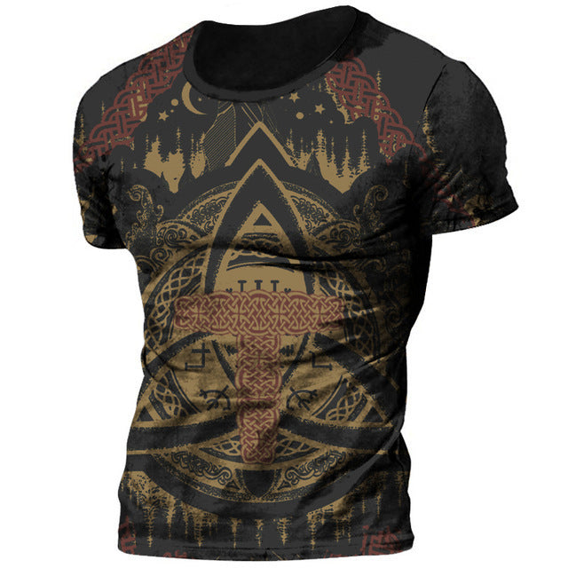 Viking Style 3D Printed Men's T-shirt Round Neck Short Sleeve Top