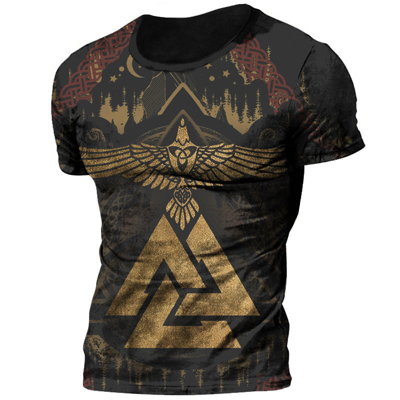 Viking Style 3D Printed Men's T-shirt Round Neck Short Sleeve Top