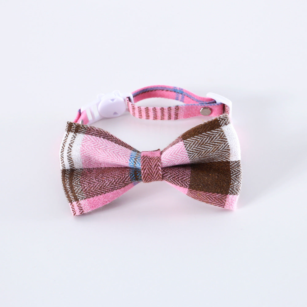 Pet British Style Plaid Bow Tie And Tie Adjustable Collar Accessories