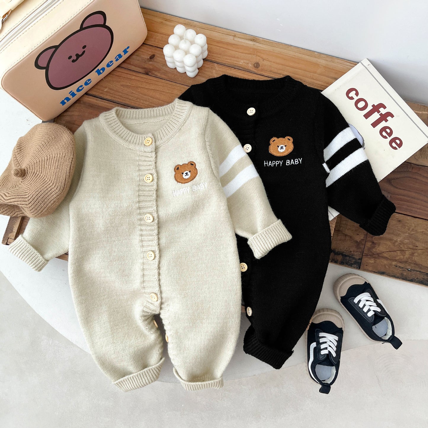 Spring And Autumn Bear Series Knitted Jumpsuit