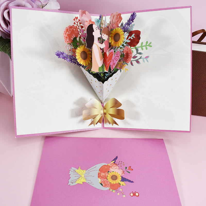 Flower Basket 3D Three-dimensional Greeting Card Handmade Paper Carved Holiday Thanks Blessing Card