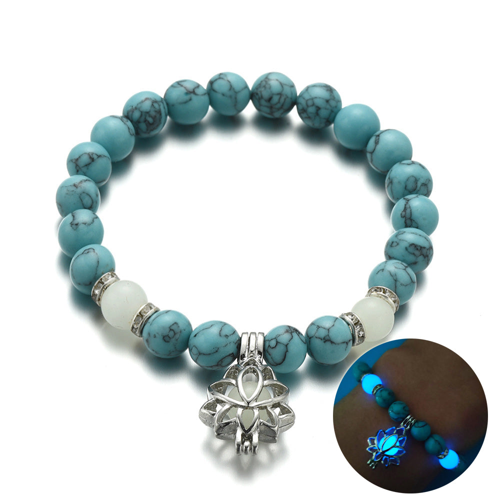 Energy Luminous Lotus Natural Stone Bracelet Yoga Healing Luminous Glow In The Dark Charm Beads Bracelet For Men Women Prayer Buddhism