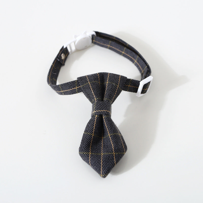 Pet British Style Plaid Bow Tie And Tie Adjustable Collar Accessories