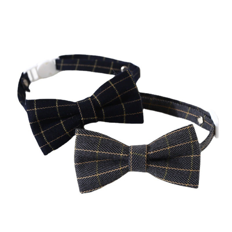 Pet British Style Plaid Bow Tie And Tie Adjustable Collar Accessories