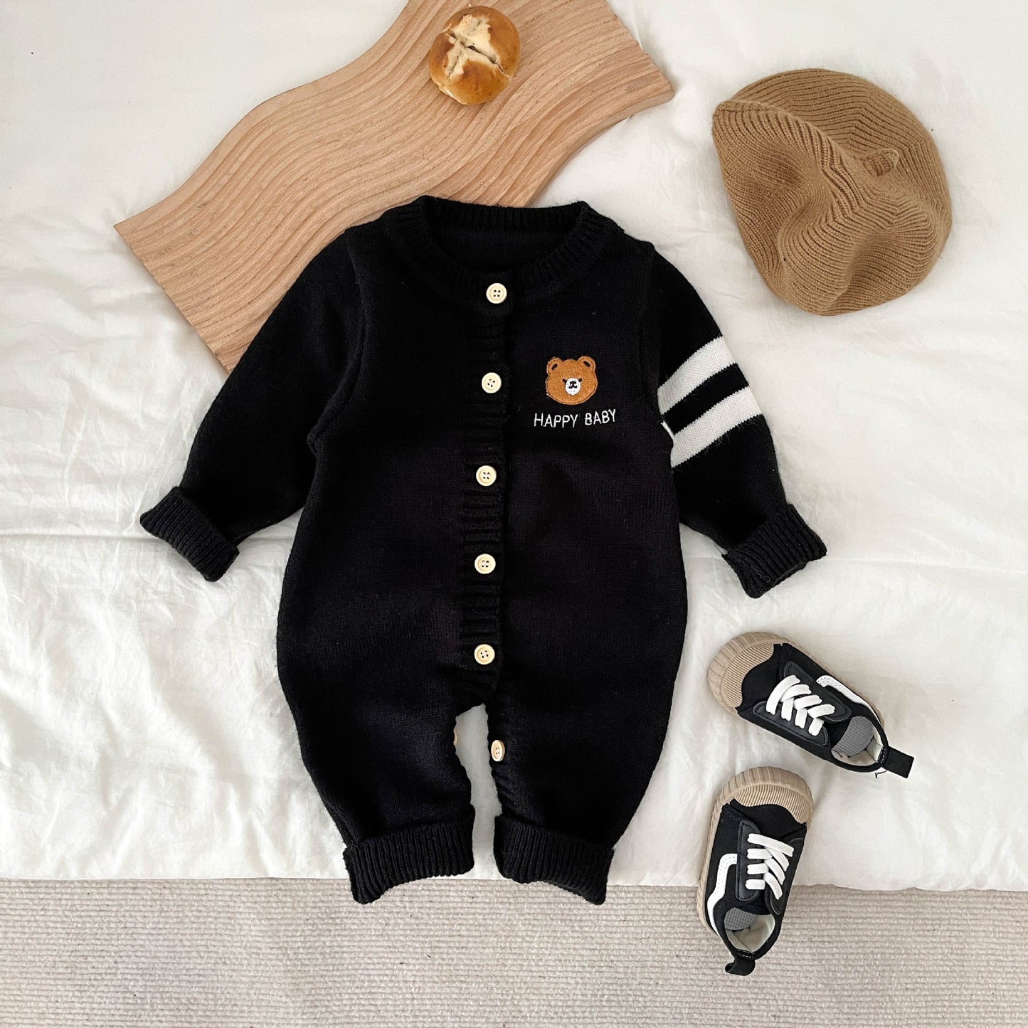 Spring And Autumn Bear Series Knitted Jumpsuit