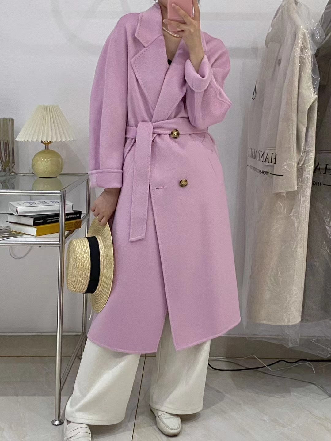 Reversible Cashmere Coat Women's Long High-end Water Ripple Coat