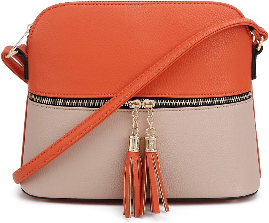 SG SUGU Lunar Lightweight Medium Dome Crossbody Bag Shoulder Bag with Tassel | Zipper Pocket | Adjustable Strap