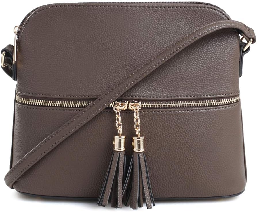 SG SUGU Lunar Lightweight Medium Dome Crossbody Bag Shoulder Bag with Tassel | Zipper Pocket | Adjustable Strap