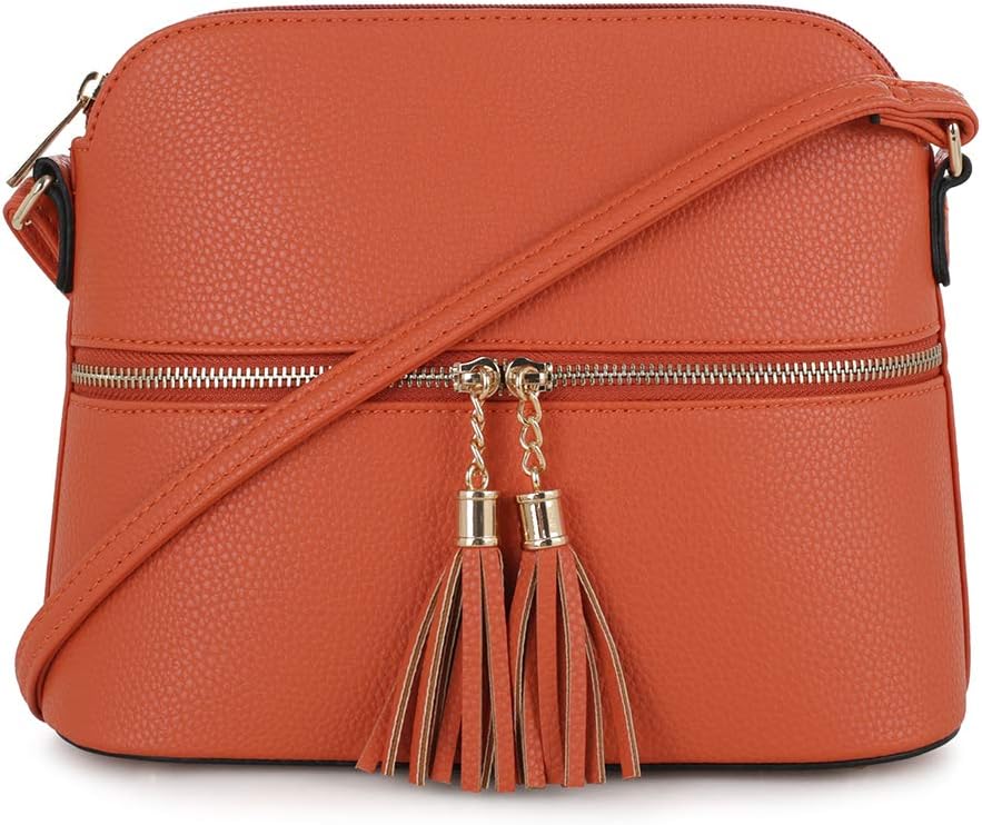 SG SUGU Lunar Lightweight Medium Dome Crossbody Bag Shoulder Bag with Tassel | Zipper Pocket | Adjustable Strap