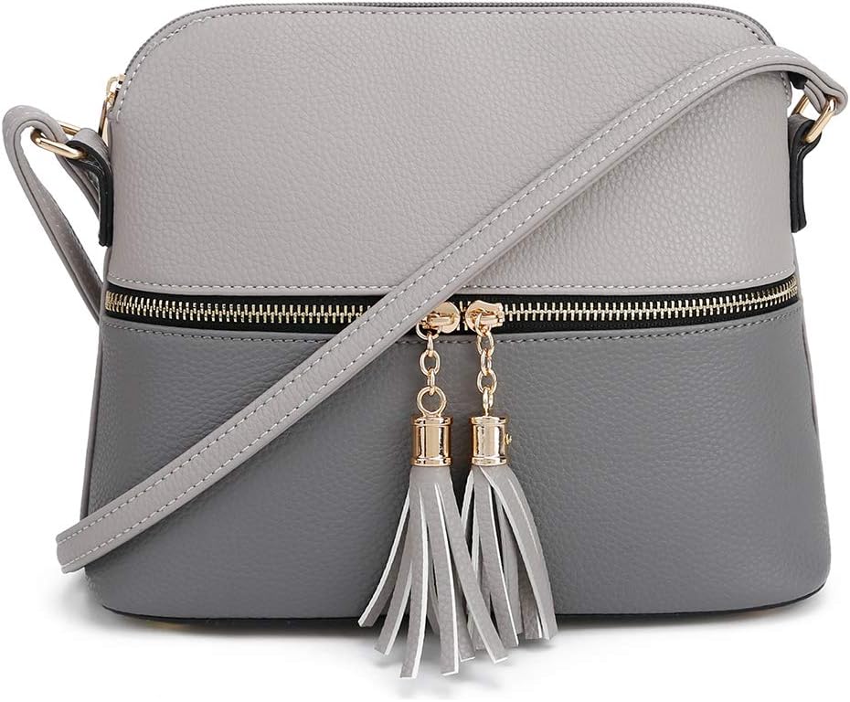 SG SUGU Lunar Lightweight Medium Dome Crossbody Bag Shoulder Bag with Tassel | Zipper Pocket | Adjustable Strap