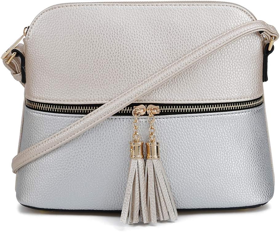 SG SUGU Lunar Lightweight Medium Dome Crossbody Bag Shoulder Bag with Tassel | Zipper Pocket | Adjustable Strap