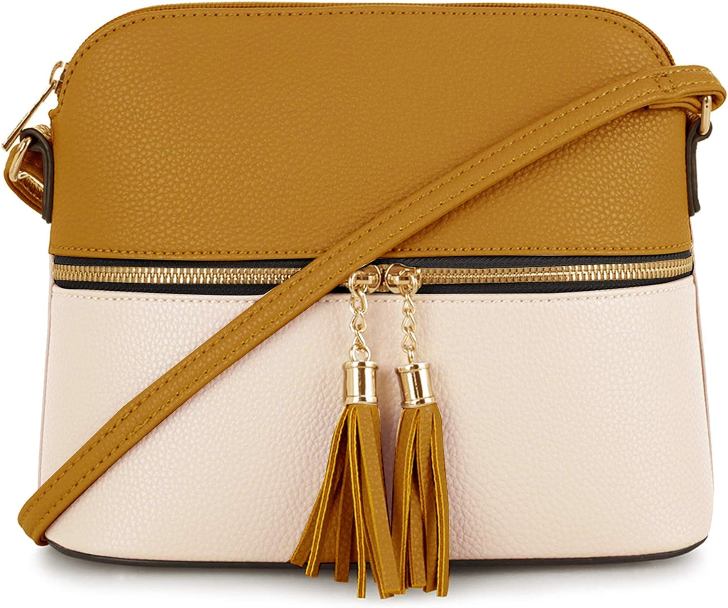 SG SUGU Lunar Lightweight Medium Dome Crossbody Bag Shoulder Bag with Tassel | Zipper Pocket | Adjustable Strap