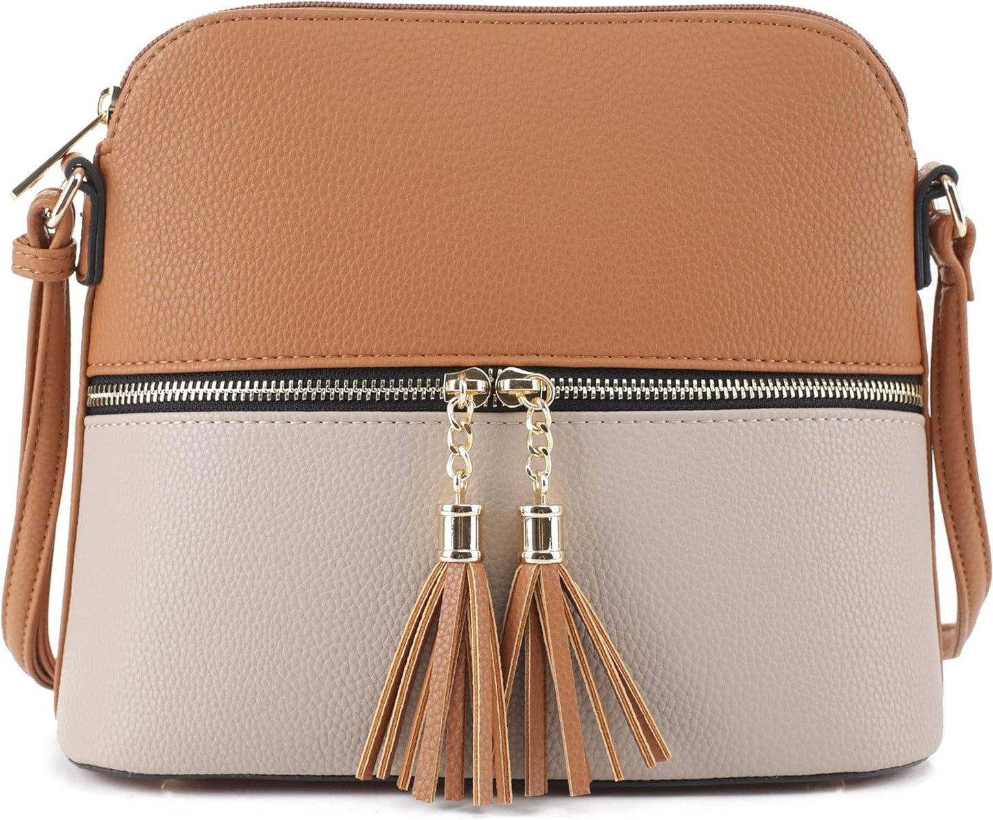 SG SUGU Lunar Lightweight Medium Dome Crossbody Bag Shoulder Bag with Tassel | Zipper Pocket | Adjustable Strap