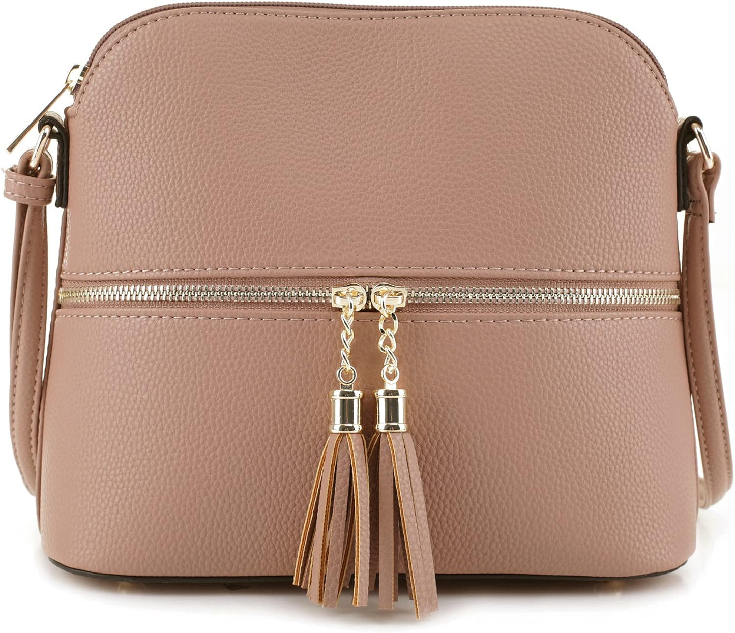 SG SUGU Lunar Lightweight Medium Dome Crossbody Bag Shoulder Bag with Tassel | Zipper Pocket | Adjustable Strap