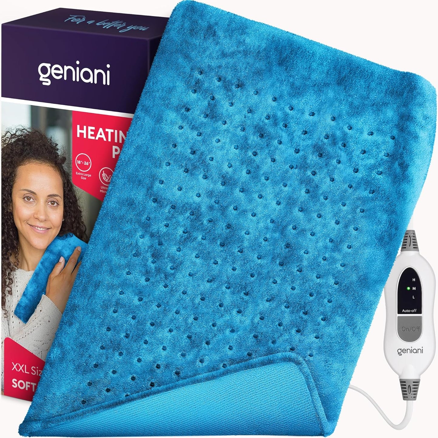 GENIANI 𝐊𝐢𝐧𝐠 𝐒𝐢𝐳𝐞 Heating Pad for Back Pain & Cramps Relief, FSA HSA Eligible, Auto Shut Off, Machine Washable, Moist Heat Pad for Neck & Shoulder, Knee, Leg, Tabby Gray 12'‘×24’’