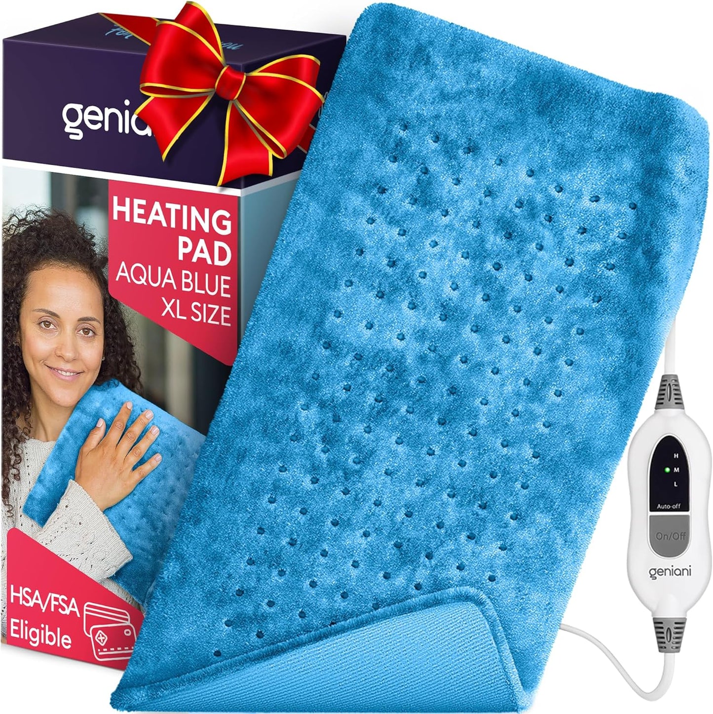 GENIANI 𝐊𝐢𝐧𝐠 𝐒𝐢𝐳𝐞 Heating Pad for Back Pain & Cramps Relief, FSA HSA Eligible, Auto Shut Off, Machine Washable, Moist Heat Pad for Neck & Shoulder, Knee, Leg, Tabby Gray 12'‘×24’’