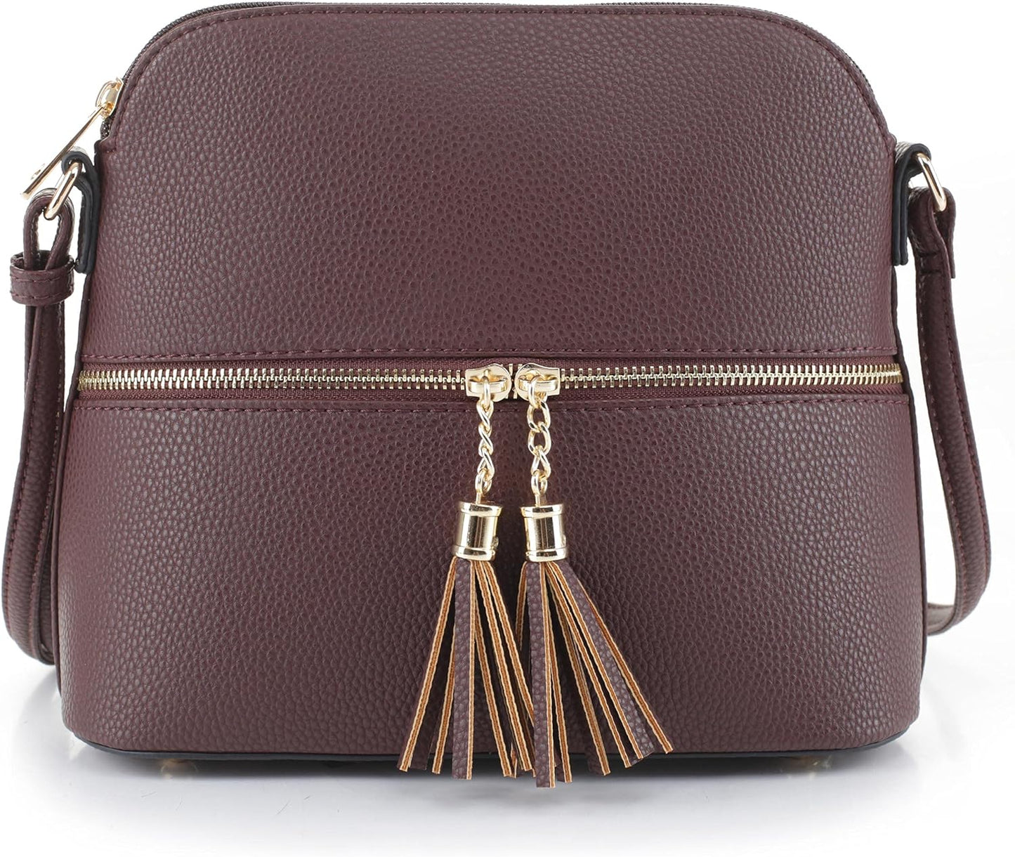 SG SUGU Lunar Lightweight Medium Dome Crossbody Bag Shoulder Bag with Tassel | Zipper Pocket | Adjustable Strap