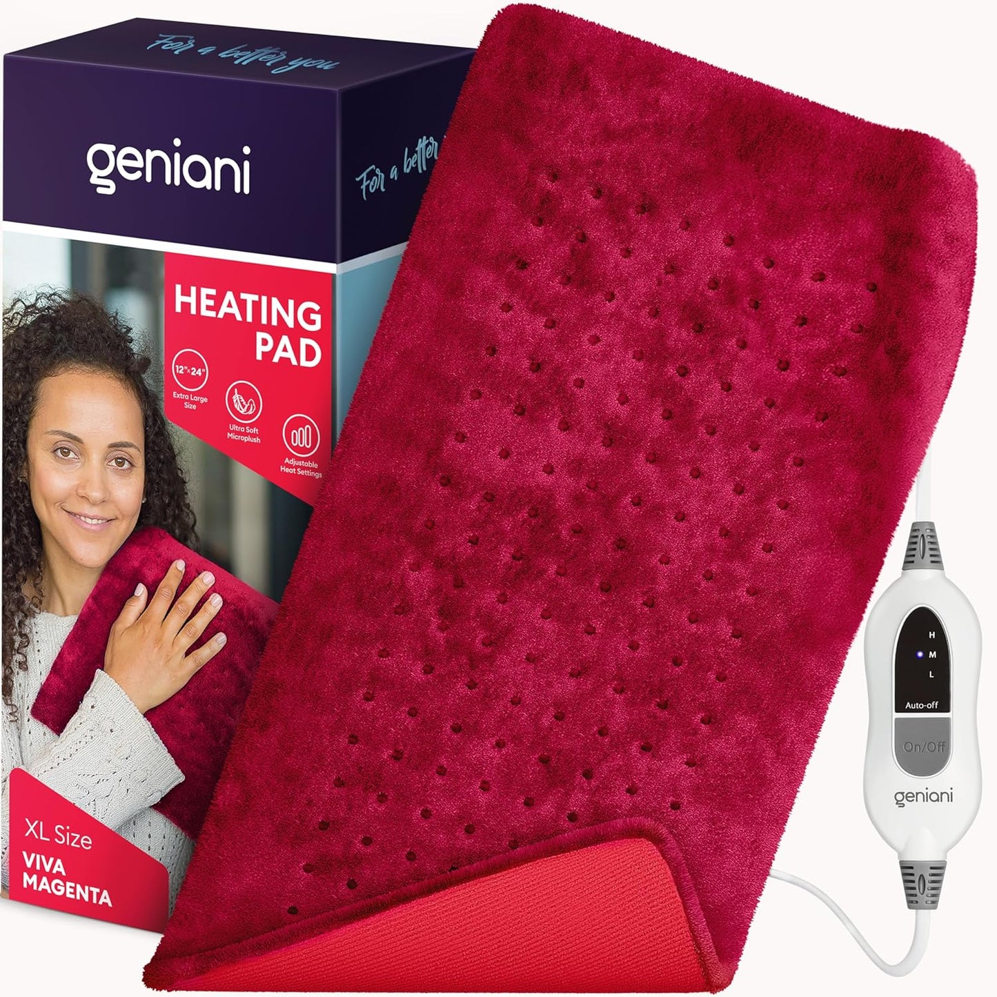 GENIANI 𝐊𝐢𝐧𝐠 𝐒𝐢𝐳𝐞 Heating Pad for Back Pain & Cramps Relief, FSA HSA Eligible, Auto Shut Off, Machine Washable, Moist Heat Pad for Neck & Shoulder, Knee, Leg, Tabby Gray 12'‘×24’’