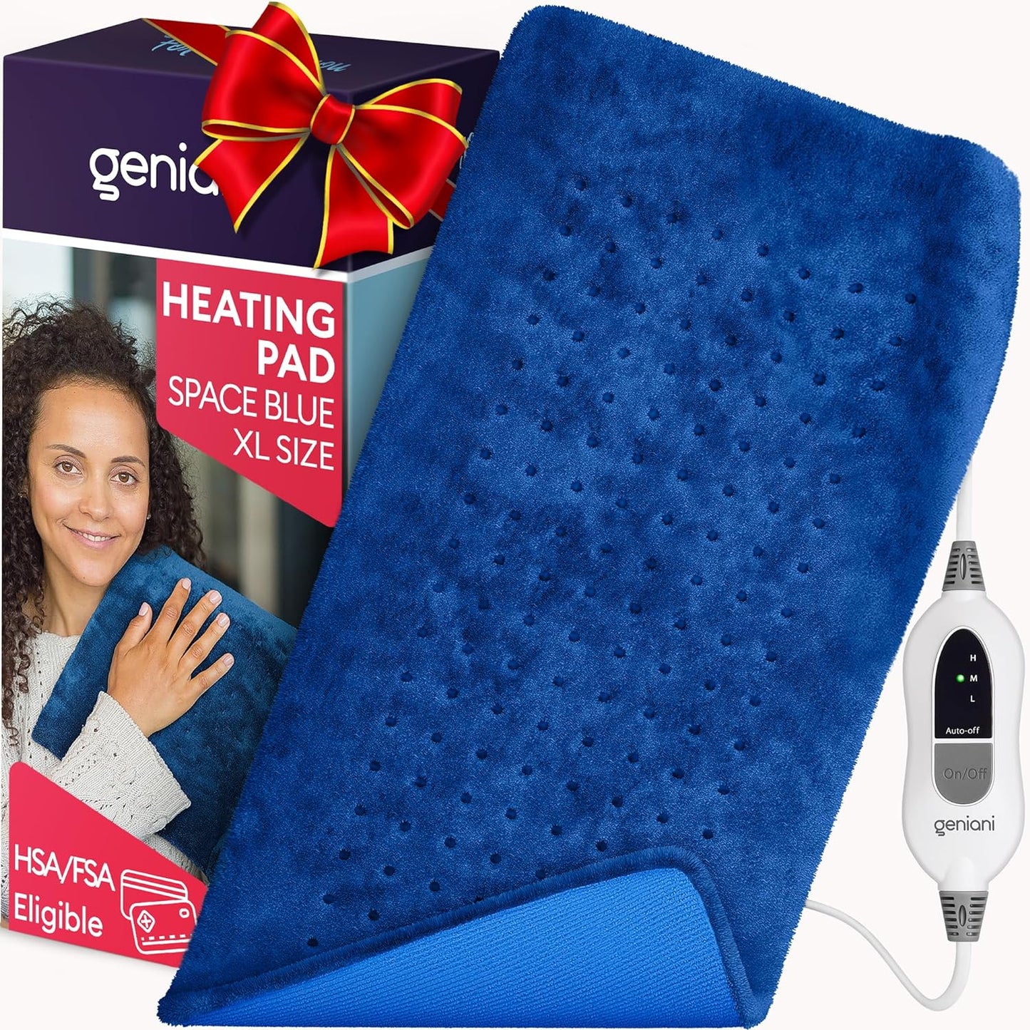 GENIANI 𝐊𝐢𝐧𝐠 𝐒𝐢𝐳𝐞 Heating Pad for Back Pain & Cramps Relief, FSA HSA Eligible, Auto Shut Off, Machine Washable, Moist Heat Pad for Neck & Shoulder, Knee, Leg, Tabby Gray 12'‘×24’’