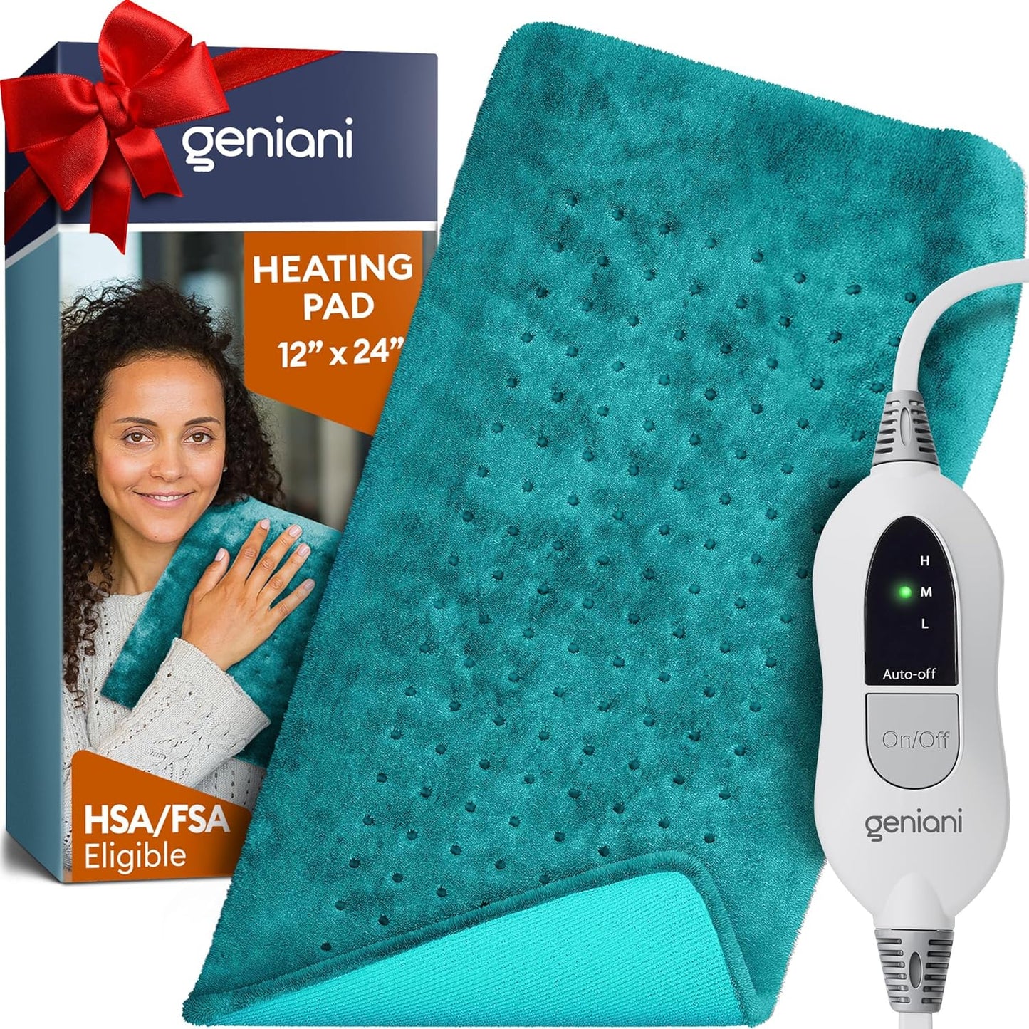 GENIANI 𝐊𝐢𝐧𝐠 𝐒𝐢𝐳𝐞 Heating Pad for Back Pain & Cramps Relief, FSA HSA Eligible, Auto Shut Off, Machine Washable, Moist Heat Pad for Neck & Shoulder, Knee, Leg, Tabby Gray 12'‘×24’’